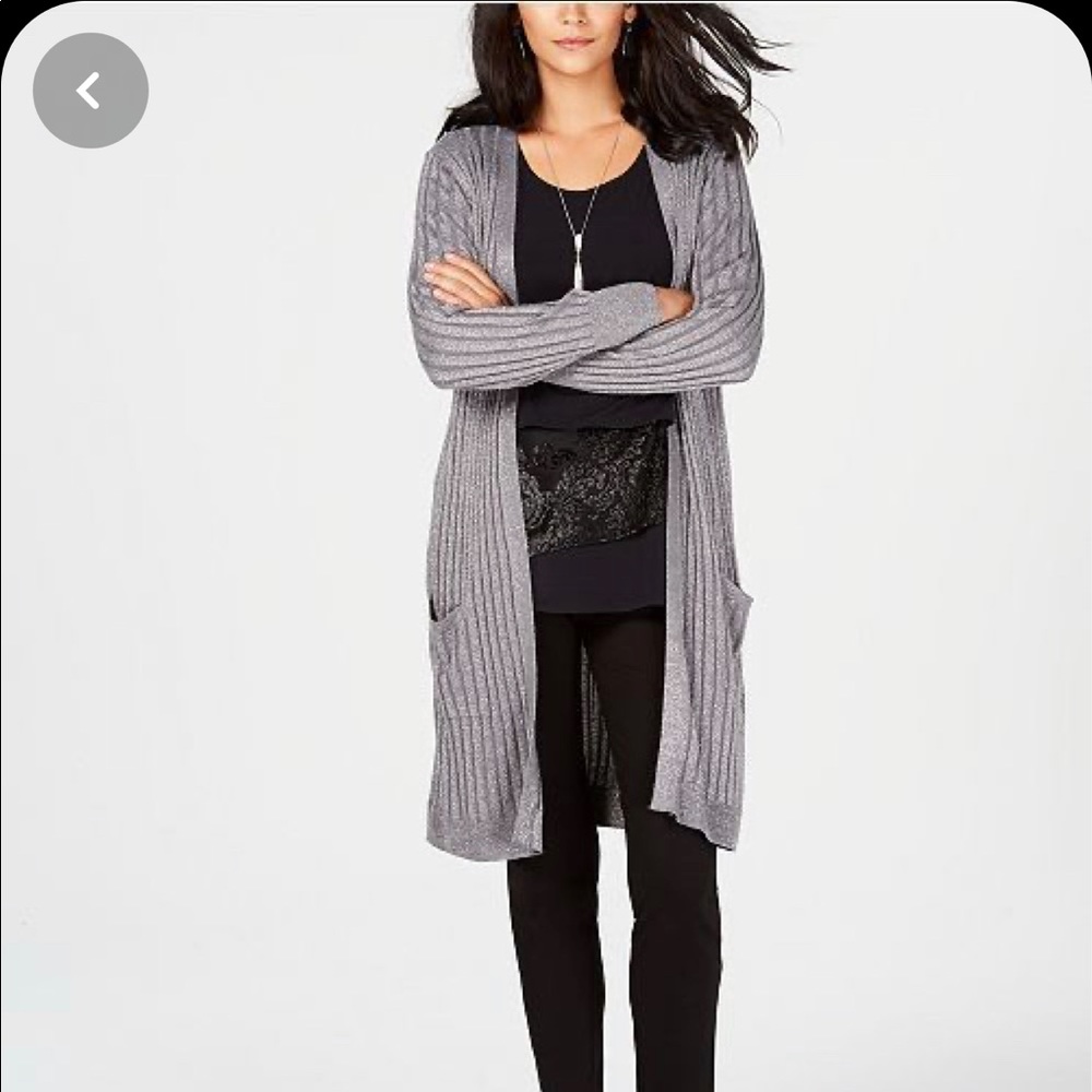 Ribbed Metallic duster Cardigan Silver